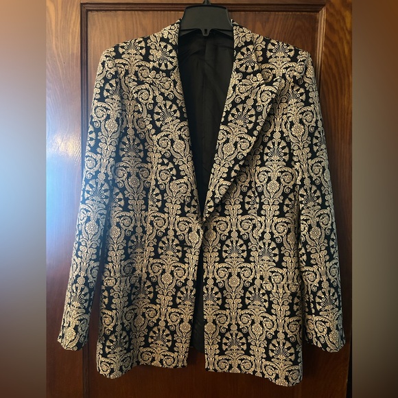 90'S Istante by Versace Printed Wool Jacket Black and Tan Size 44